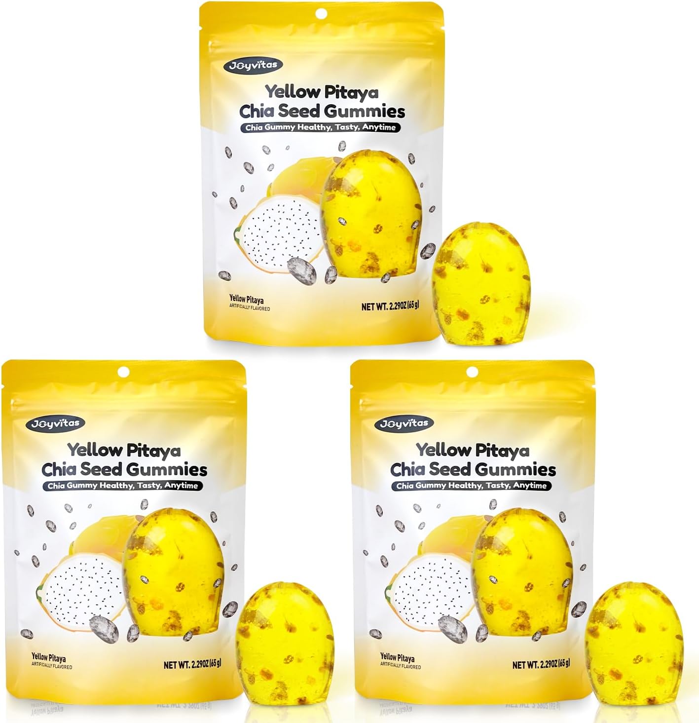 Christmas Chia Seed 4D Fruit Gummy Candy Variety Pack – Individually Wrapped, Perfect Stocking Stuffers & Christmas Gifts, Resealable Snacks for Goody Bags, 6.89oz (Yellow Pitaya)