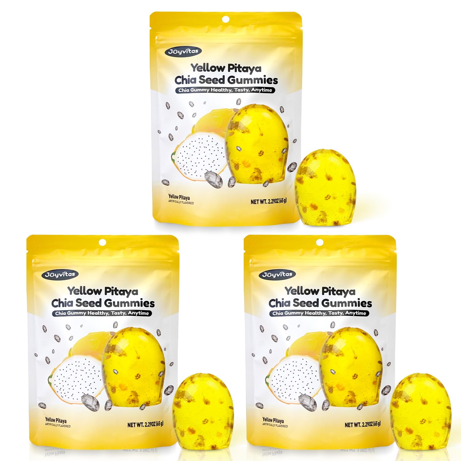 Christmas Chia Seed 4D Fruit Gummy Candy Variety Pack – Individually Wrapped, Perfect Stocking Stuffers & Christmas Gifts, Resealable Snacks for Goody Bags, 6.89oz (Yellow Pitaya)