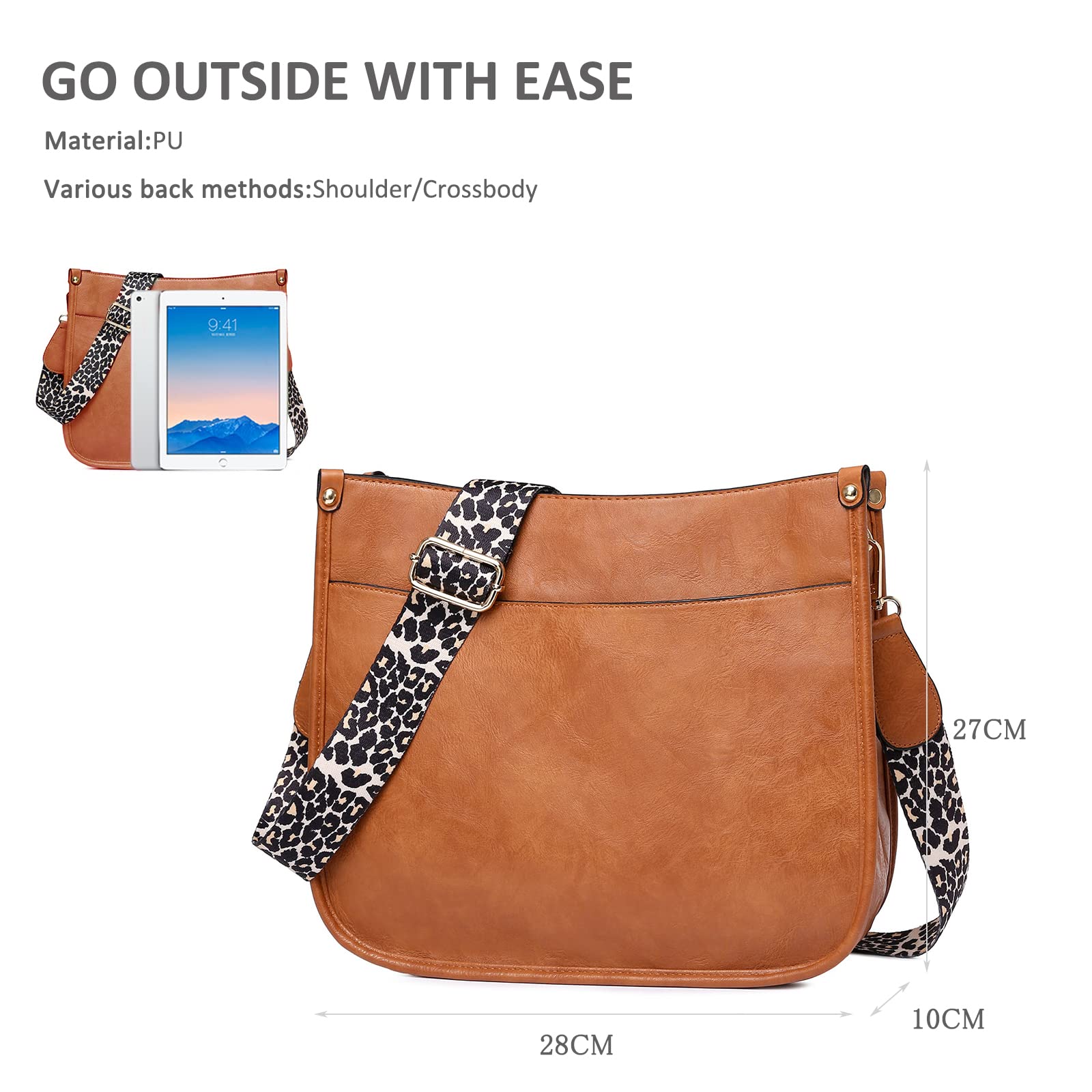 NICOLE & DORIS Bolso Bandolera Mujer Grande Bolso de Hombro Cuero PU Bolso Mensajero de Señora Bolsos Cruzados con Estampado de Leopardo Bolsos Crossbody para Escuela Viaje Trabaja Marrón