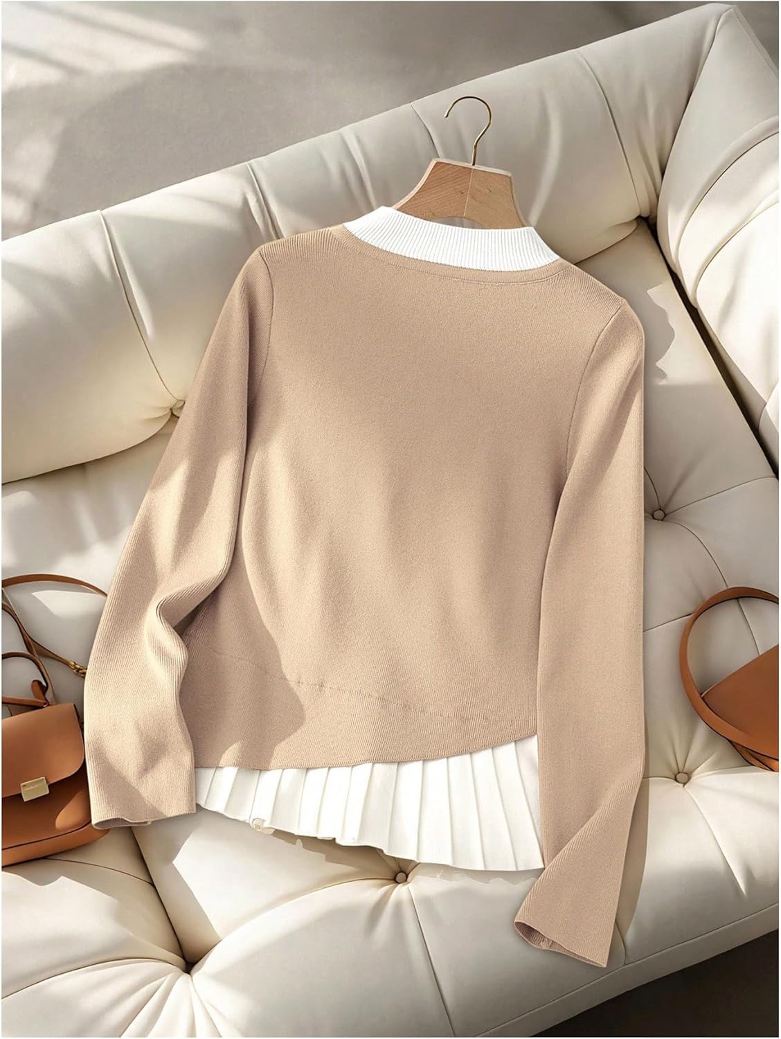 SHENHE Women's Dressy Casual Sweater Mock Neck Pleated Ruffle Gold Button Business Work Sweater - Image 3
