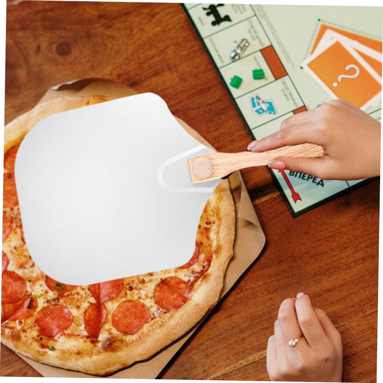 COHEALI Folding Aluminum Baking Pizza Paddle with Paper Box, Lightweight Pizza Transfer Spatula for Home and Restaurant Oven Use Random Color