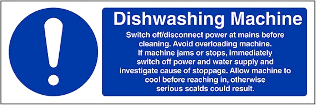 V Safety Dishwashing Machine - Landscape 300 x 100 mm - Glow In The Dark Self Adhesive Vinyl Safety Sign