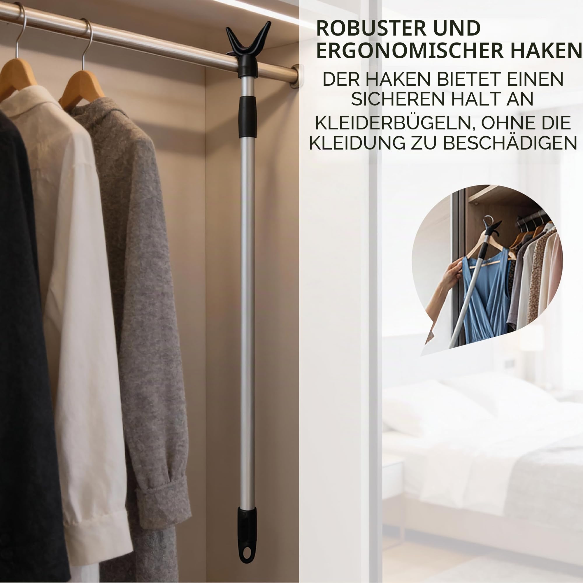 Perfetto Più Stange Kleiderschrank, Kleiderstange, Metall verchromt, ausziehbar bis 150 cm