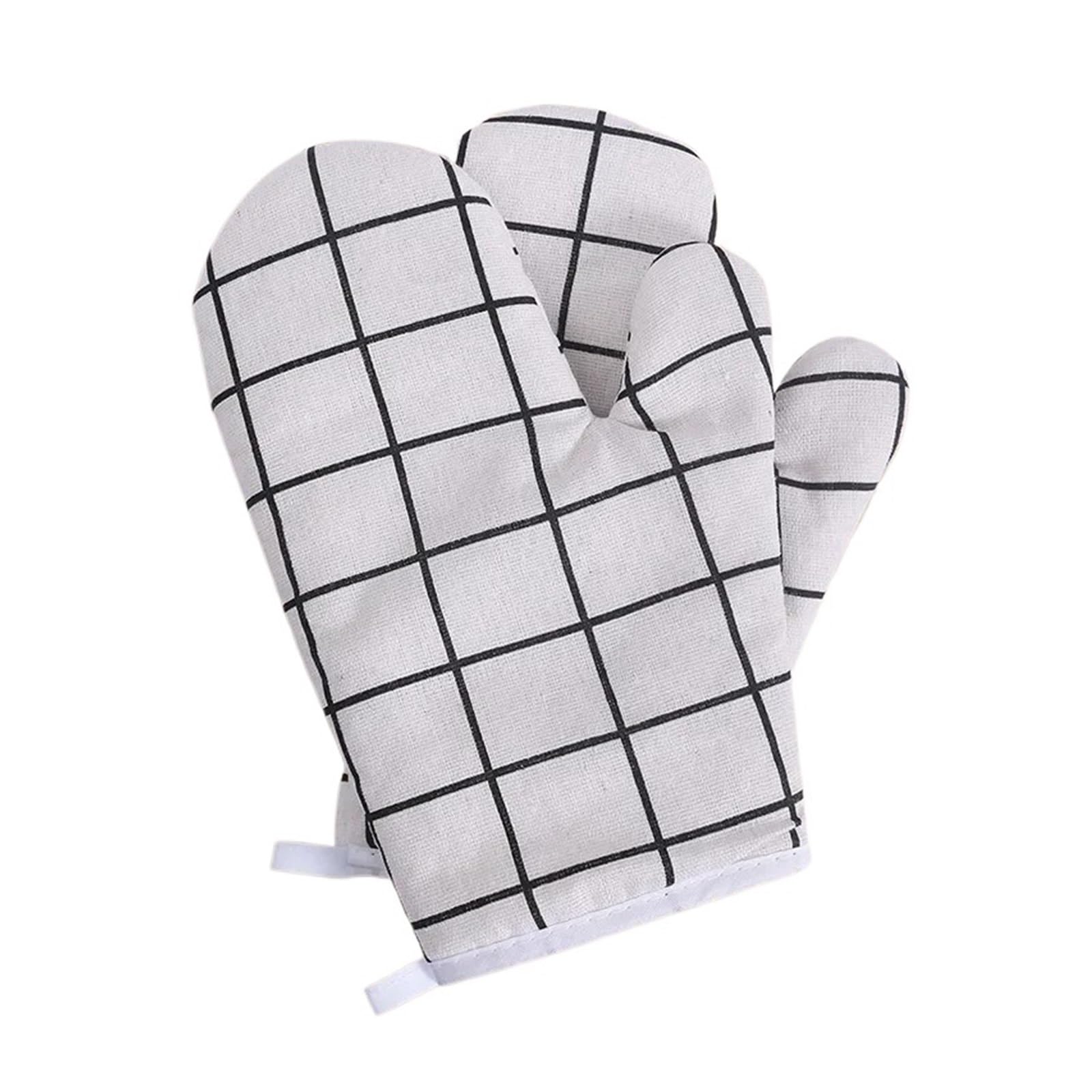 Oven Gloves 2 Pieces Of Insulated Kitchen Gloves, Heat-resistant Microwave, Thickened Grid Oven(White)