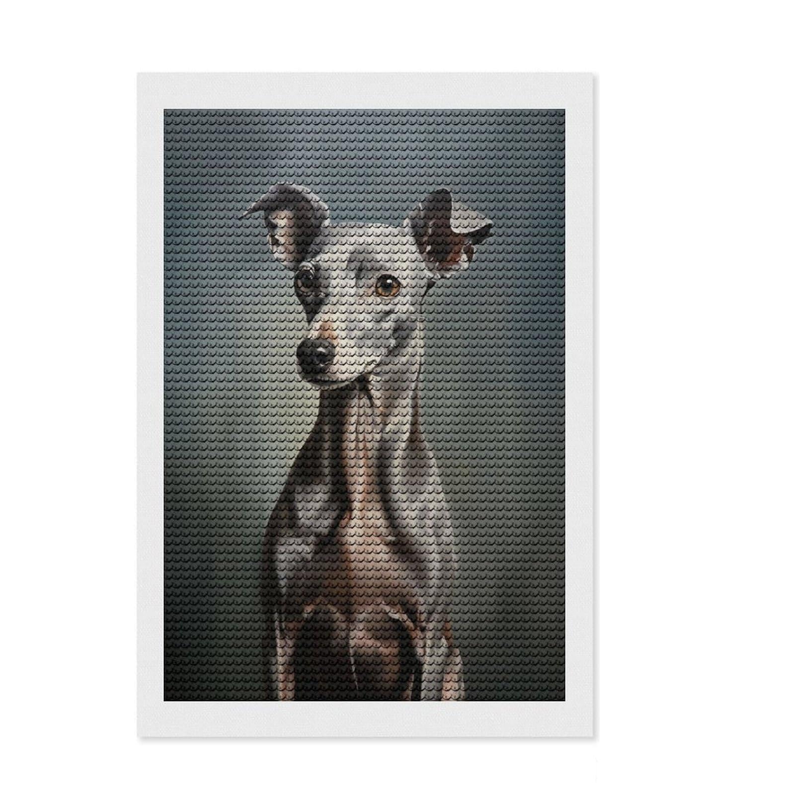 Junmoney Italian Greyhound Diamond Painting Set 8"x12", Birthday Gift, for Beginners, Full Kit Included, Vintage Style Decor, with Tool Kit