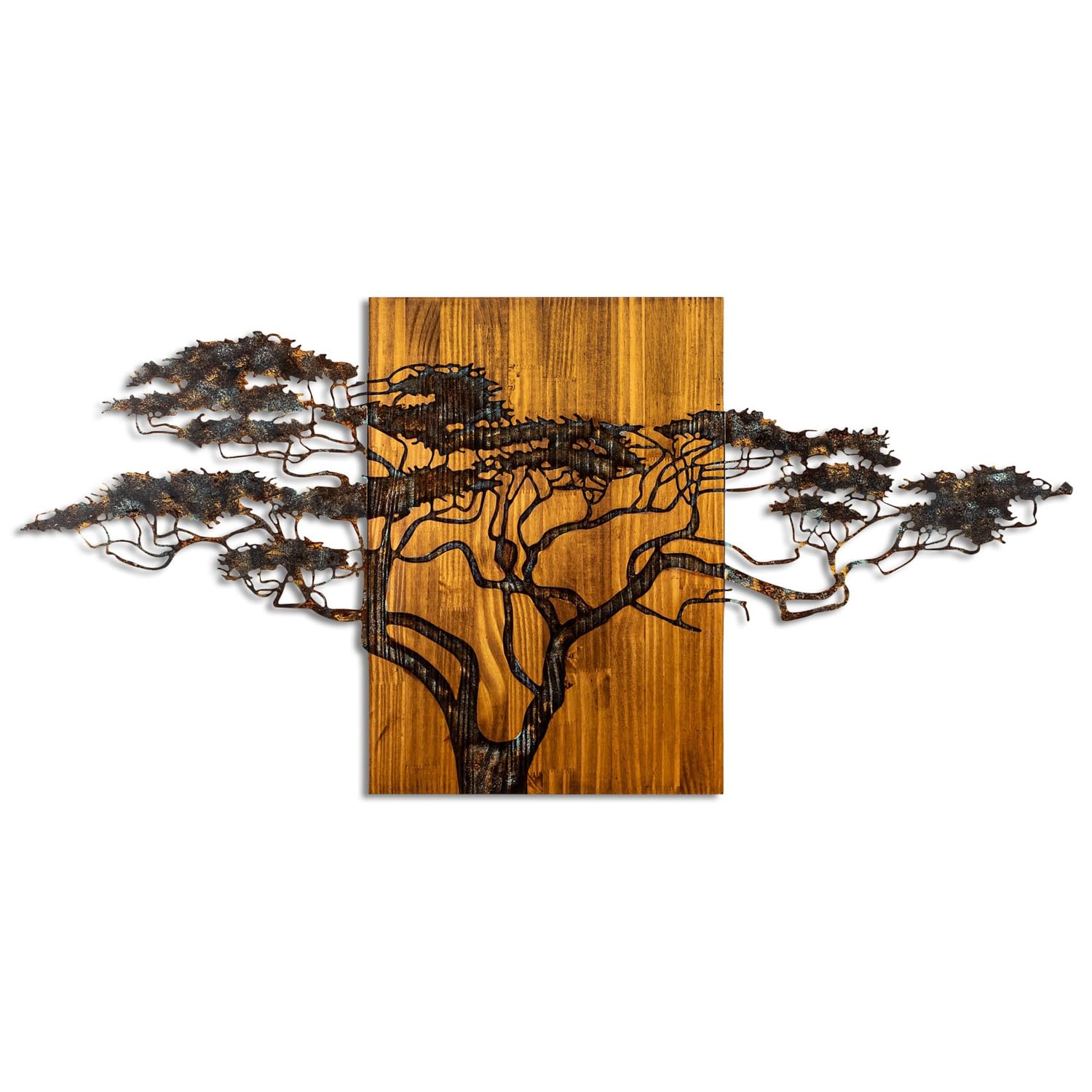 Wallity Accesorios de pared de madera pintados a mano, 144 x 70 x 3 cm, 100% madera maciza (3 cm) y metal (1,5 mm), diseño único con variaciones naturales