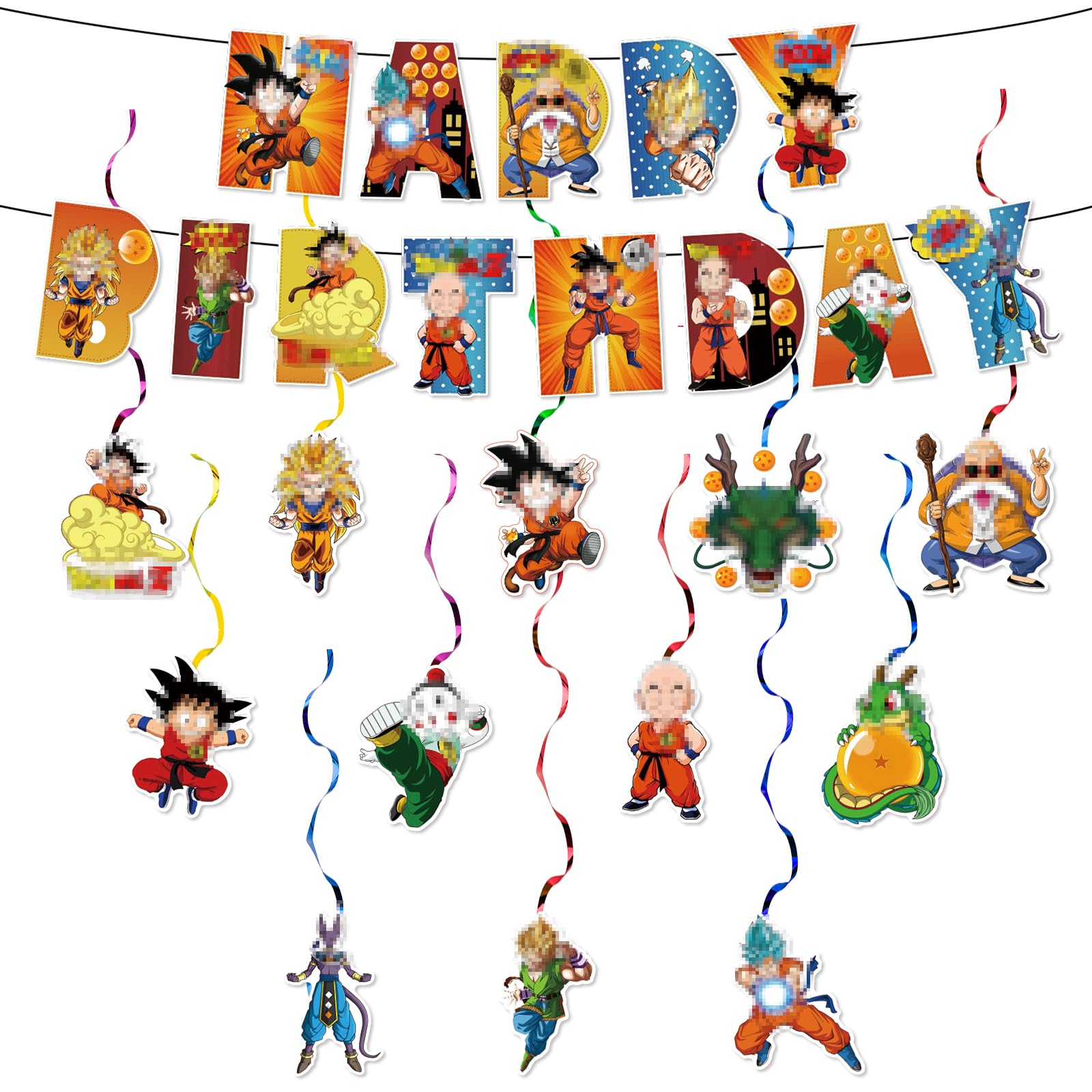 Birthday Decorations Banner for Boys Girls- 14Pcs ‌Party Decorations Birthday Banner Bunting Garland and Hanging Swirls Decorations Party Pack for Cartoon Theme Party Supplies