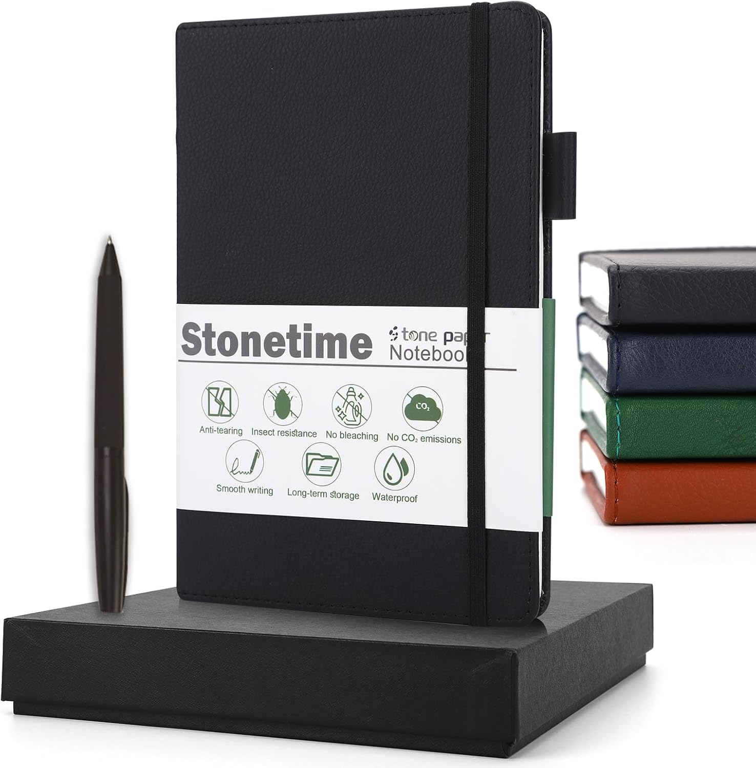 Stone Paper Notebook for Women Men, Waterproof Notebook Hardcover Executive Journal, Ruled Notebooks for Writing, Business, Work ＆ School, 160 Pages Notebook with Gift Box (B5 Black)