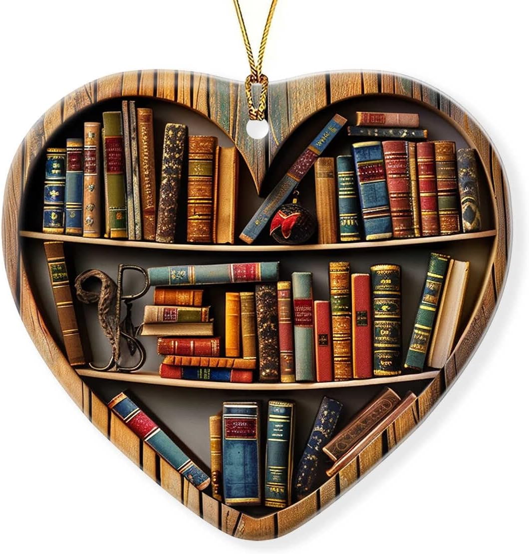 Book Christmas Ornament 2025, Gifts for Book Lovers Women, Men, Vintage Christmas Ornaments for Xmas Tree, Bookish Gifts for Hanging Decor, Double Sided Ceramic Hanging Ornaments
