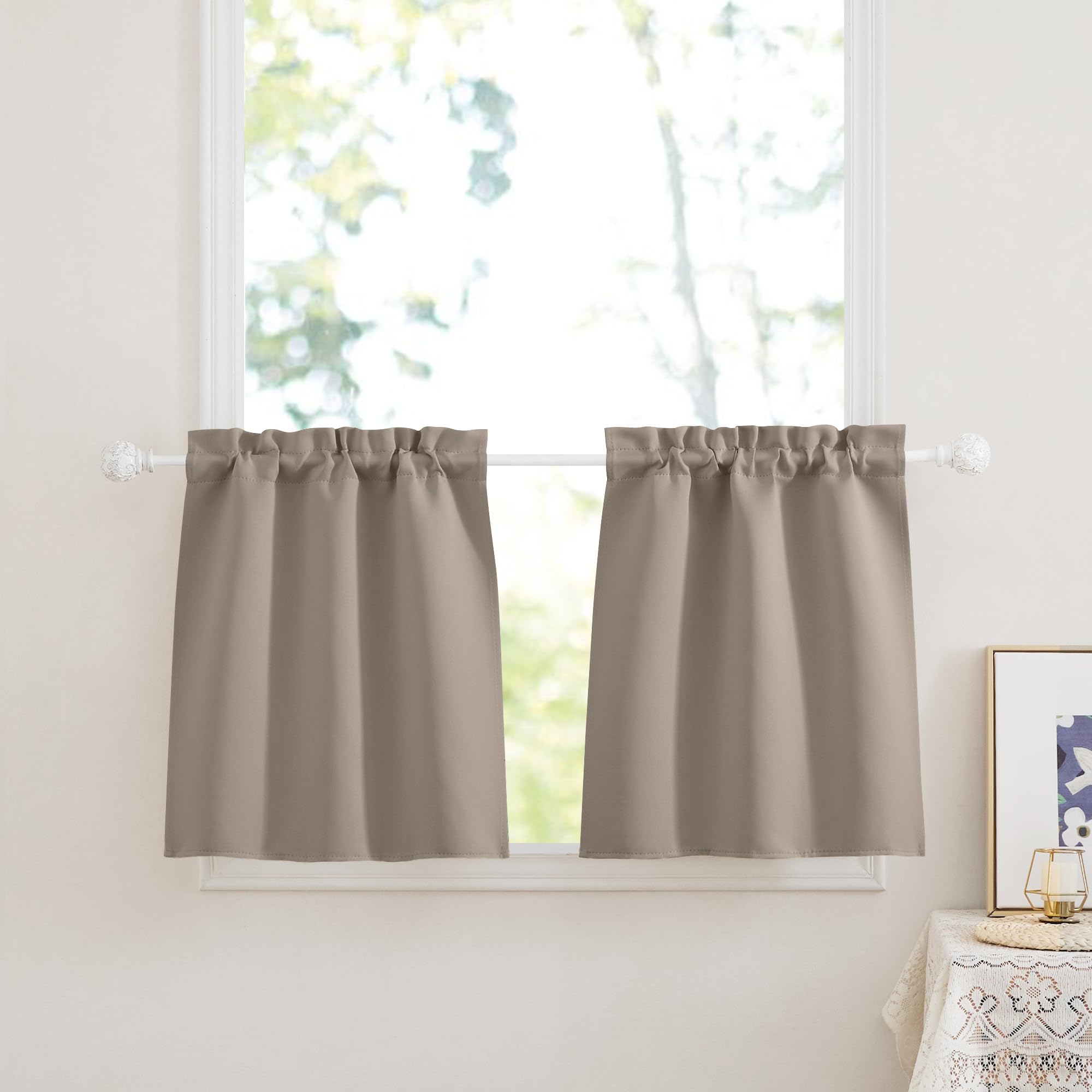 PONY DANCE Cortinas Cortas Opacas para Ventanas de Cocina/Comedor, Cortinas Termicas Aislantes de Gabinete con Bolsillos 2 Piezas,60x45cm,Arena Global Recycled Standard OEKO-TEX STANDARD 100 Global Recycled Standard Global Recycled Standard