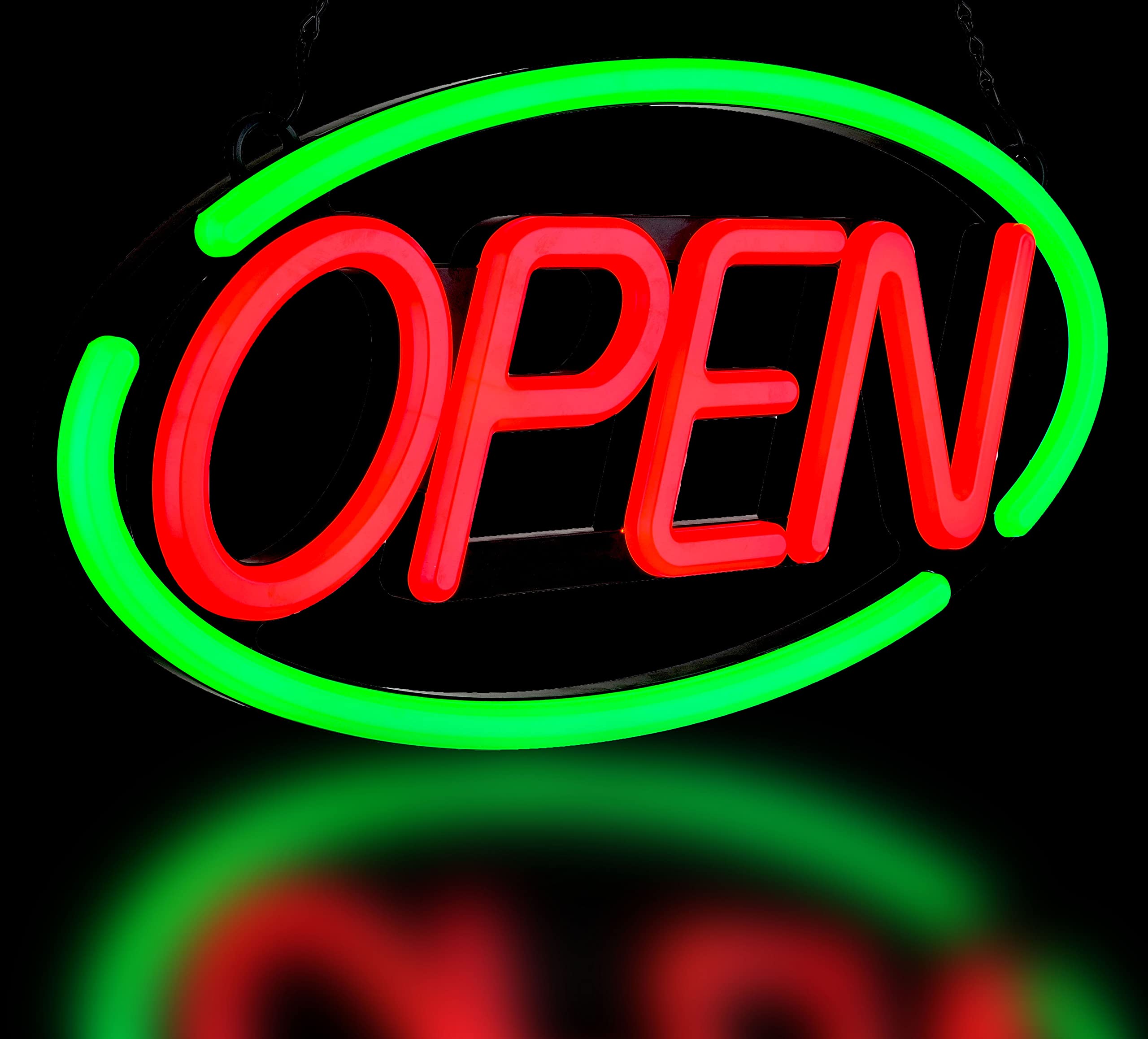 BritTech 24'' X 12'' Ultra Bright LED Neon Open Sign - Remote Controlled - Get Your Business Seen Day or Night (Green/Red)