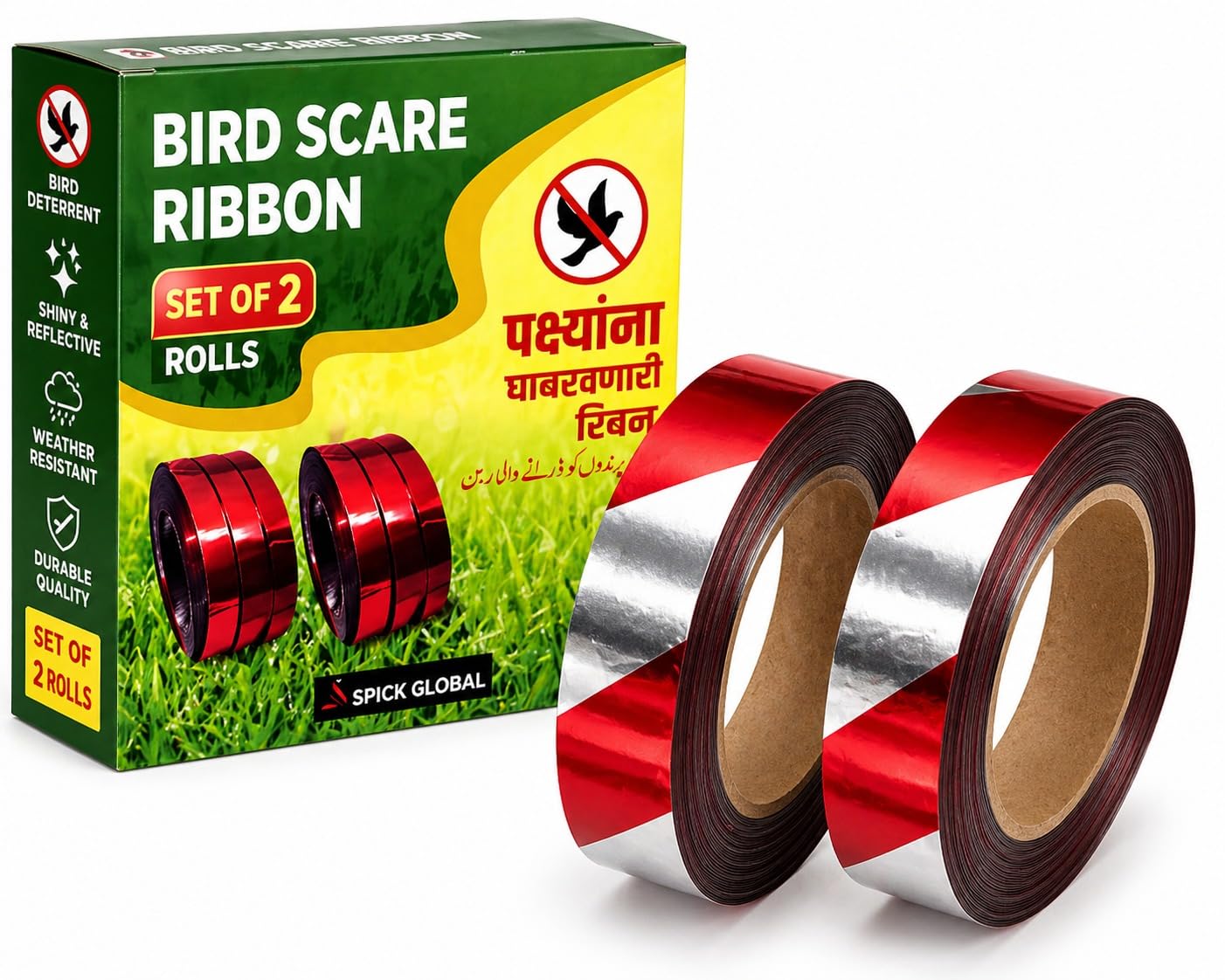 Bird Repellent Tape | Holographic Reflective Ribbon for Pigeon & Crow Control | 5cm x 150 Feet | Silver & Red | Weatherproof, Eco-Friendly Bird Scare Deterrent (Pack of 2)-image-40