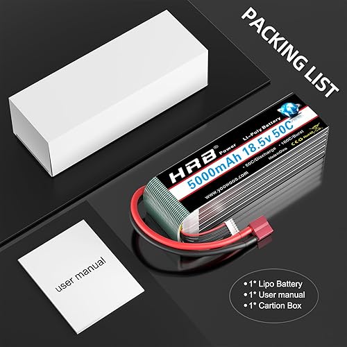 Miniatura 7 de HRB 5S Lipo Batería 18.5V 5000mAh 50C T RC Lipo Batería Compatible con RC Helicóptero Avión Coche Barco Camión