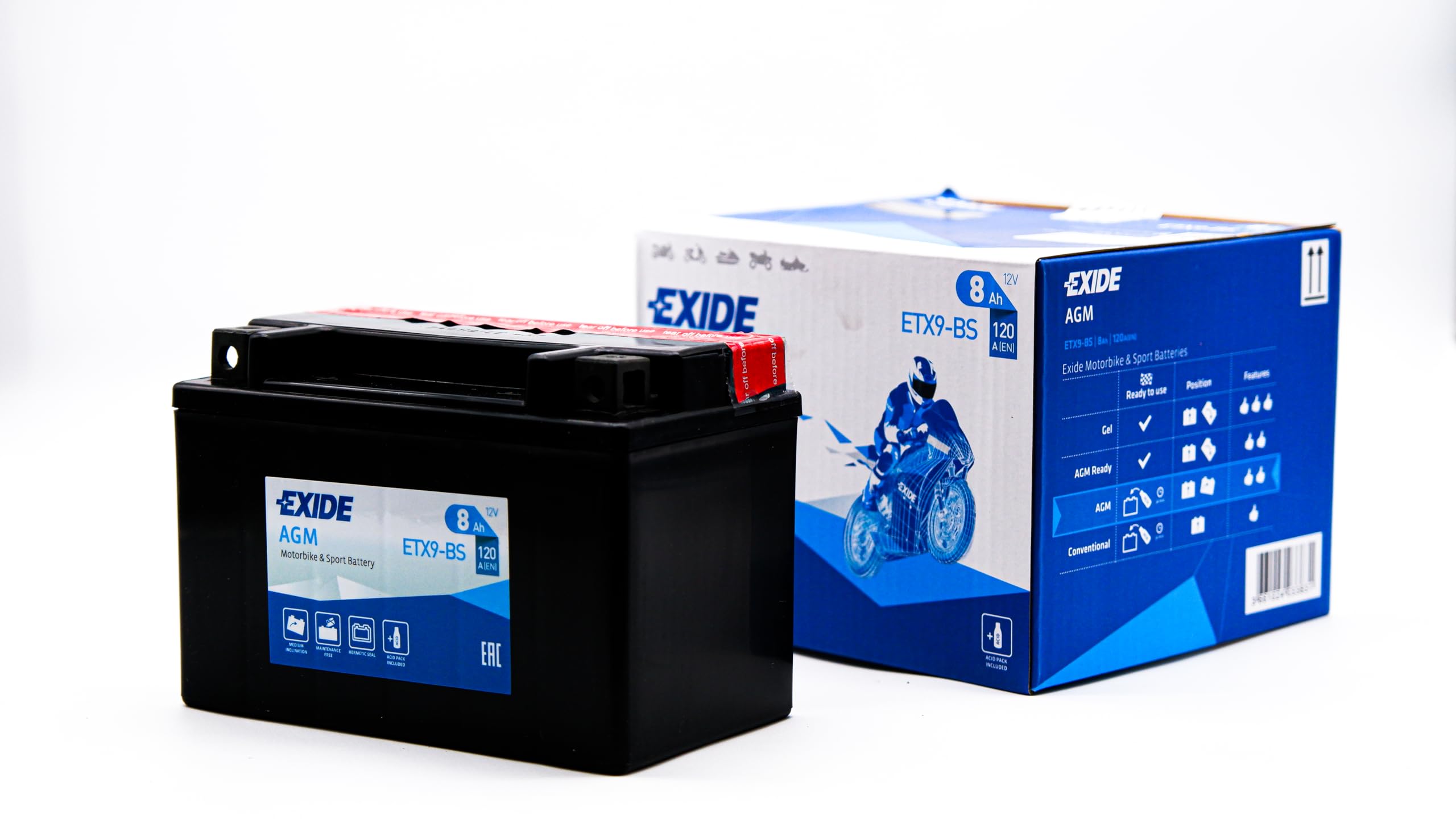 EXIDE BIKE ETX9-BS BATTERA Sigillata AGM MC (Dry) = YTX9-BS