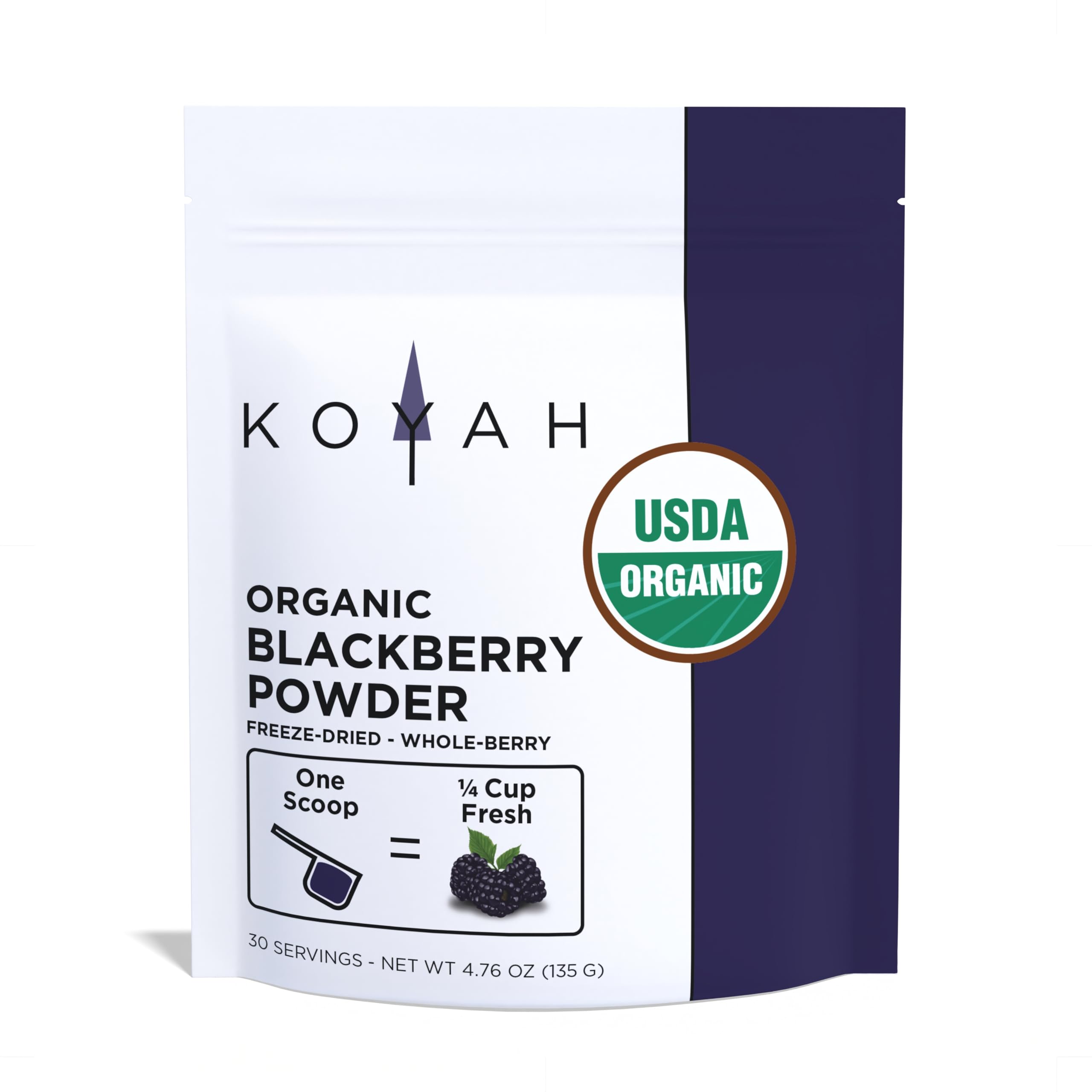 KOYAHOrganic Blackberry Powder: 30 Servings (1 scoop = 1/4 Cup Fresh): Freeze-dried, Whole-Berry Powder, Raw, Non-GMO, Gluten-FreeUSDA Organic