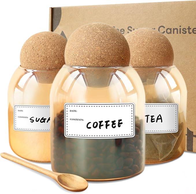 3 Pcs Amber Glass Jar with Cork Lid 500ML/17Oz Cute Candy