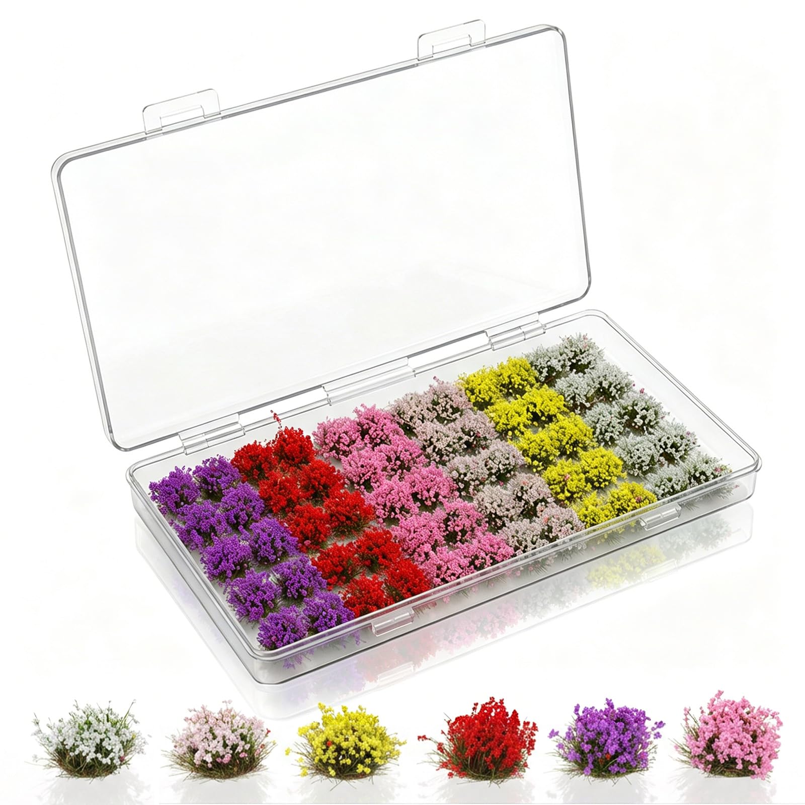 CIATBYYJ 60Pcs Miniature Flowers Cluster, Self-Adhesive Mini Flowers for Crafts 8mm Flower Vegetation Groups, Diorama Layouts