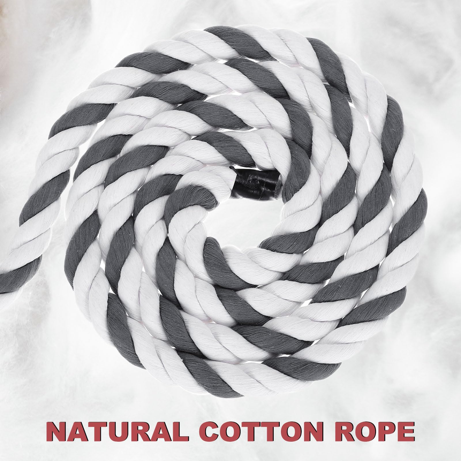 PATIKIL 1 Inch x 50 Feet Natural Twisted Cotton Rope 3 Strand Strong Thick Cotton Rope Tug of War Rope for Railings Crafts Games Home Decor Gray White - Image 3