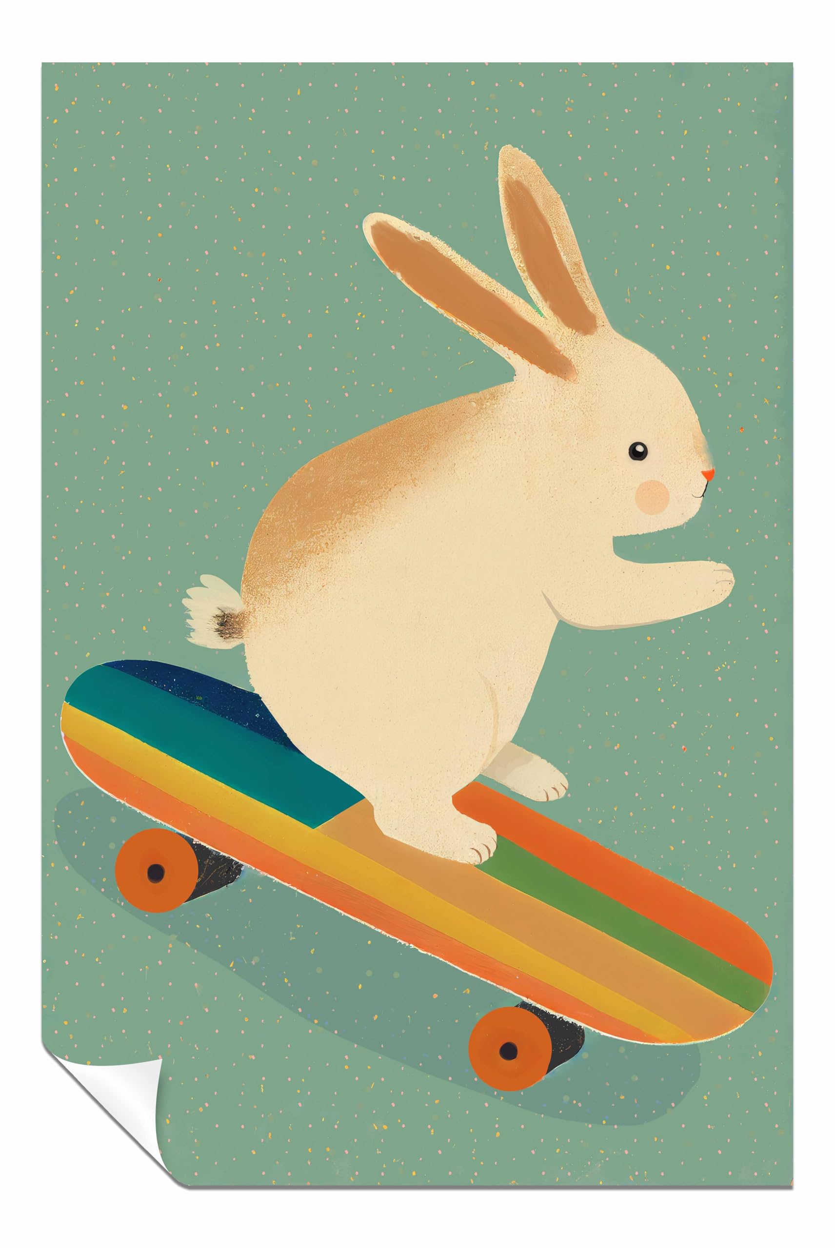 Bunny On Skateboard Unframed Poster Print, Pictures for Home Walls, Bedroom, Living Room & Bathroom Decor 46x31cm (18x12in)
