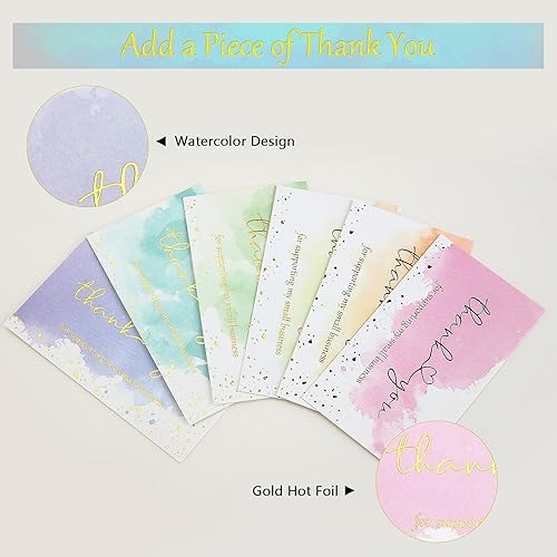 Miniatura 4 de Clabby 120 tarjetas de agradecimiento para negocios, tarjetas de agradecimiento para pequeñas empresas, acuarela, lámina dorada, tarjeta colorida de