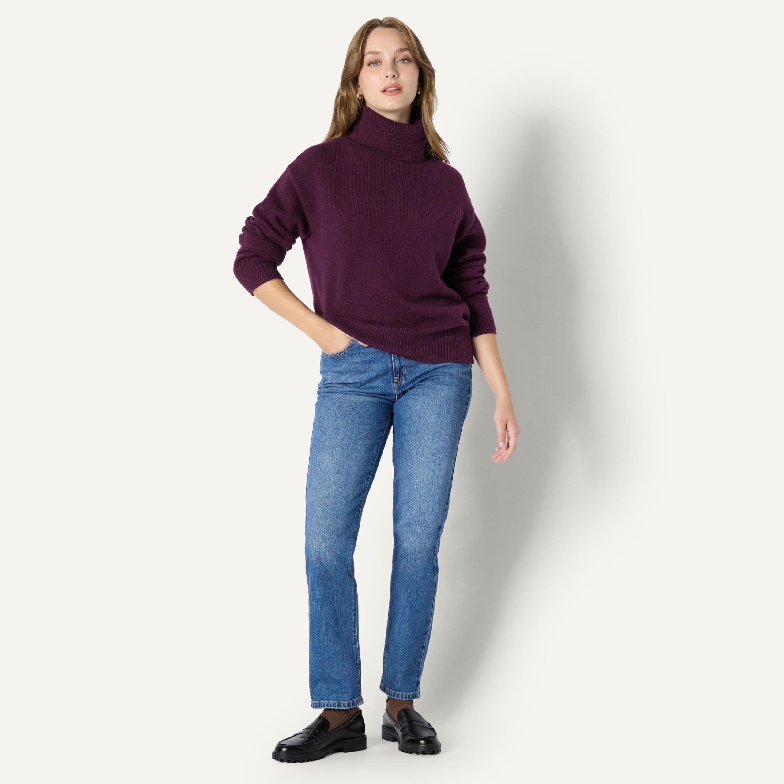 Amazon Essentials Mujer Jersey con Cuello Alto en Mezcla de Algodón de Corte Holgado