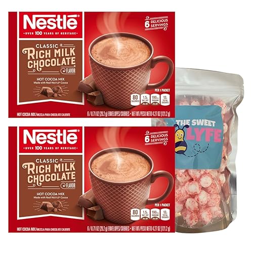 Paquete de malvaviscos de chocolate caliente y menta 2 cajas de chocolate caliente Nestle (8 paquetes cada una) y bolsa de 4 onzas de malvaviscos de
