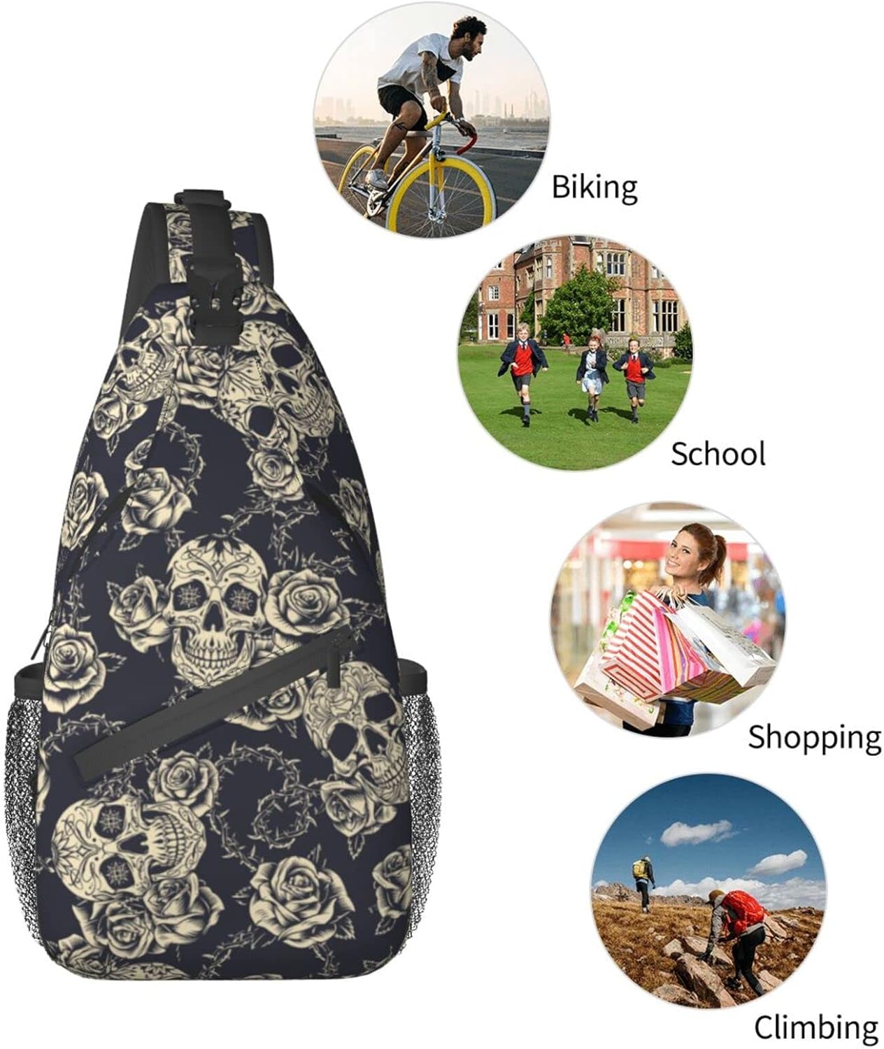 bassyil Skull Rose Sling Bag Crossbody Travel Hiking Chest Backpack Shoulder Daypack for Women Men - Image 7