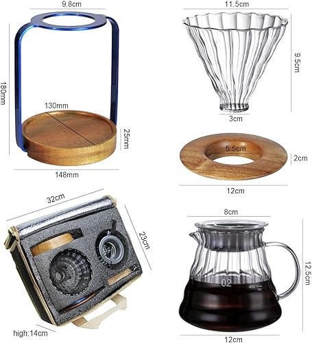 Miniatura 7 de SOTECH Soporte para gotero de café con soporte de metal, soporte de filtro de madera, servidor de vidrio con filtros de café de papel, juego de