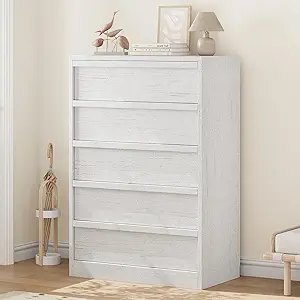 GarveeHome 5 Drawer Dresser for Bedroom, White 5 Chest of Drawers Tall with Large Drawers Storage, Modern Dresser Organizer for Living Room, Nursery, Entryway