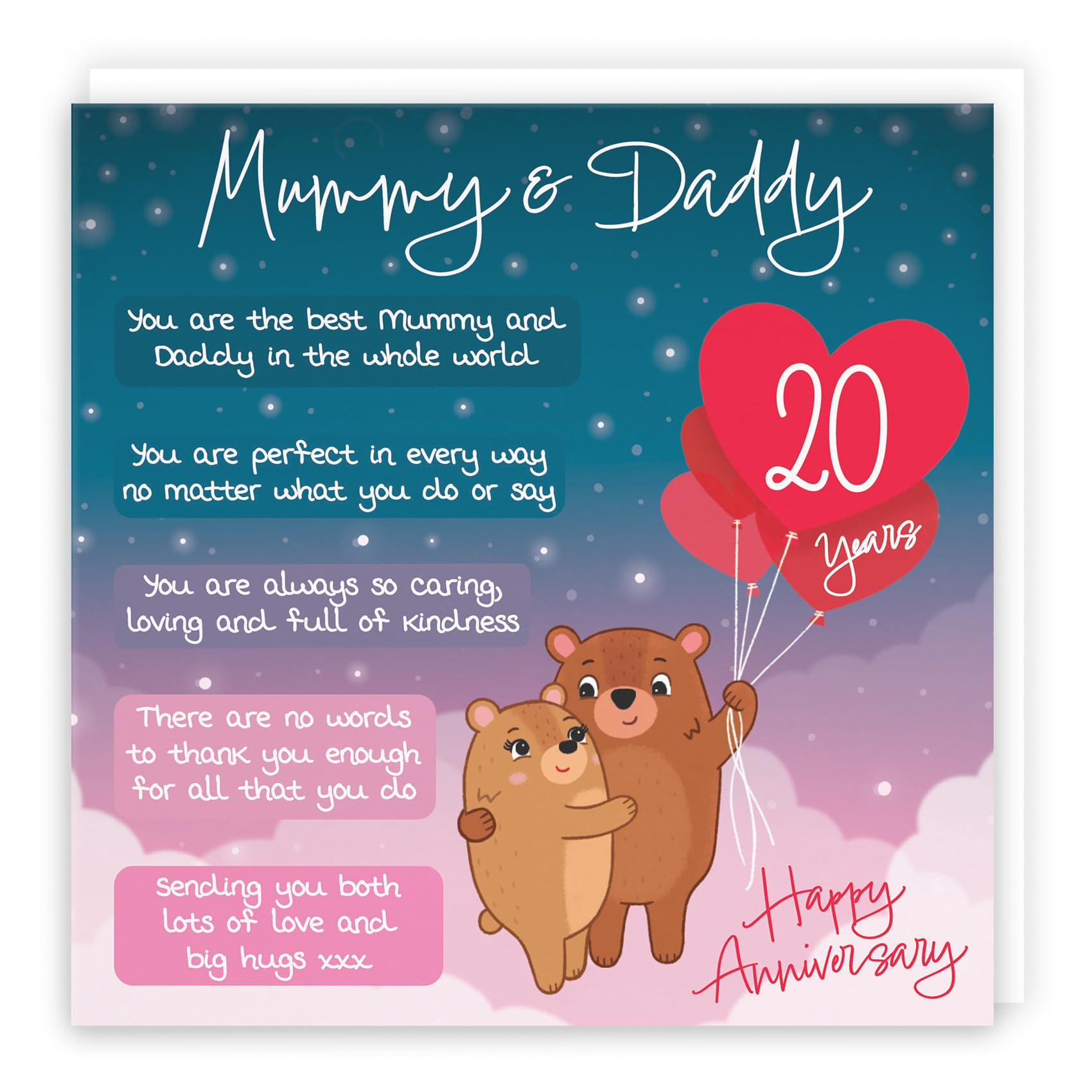 Hunts England - Mummy And Daddy 20th Anniversary Card - Starry Night - Cute Bears - Verse 20th Anniversary Card For Mummy And Daddy - Happy 20th Anniversary Poem Card For Parents
