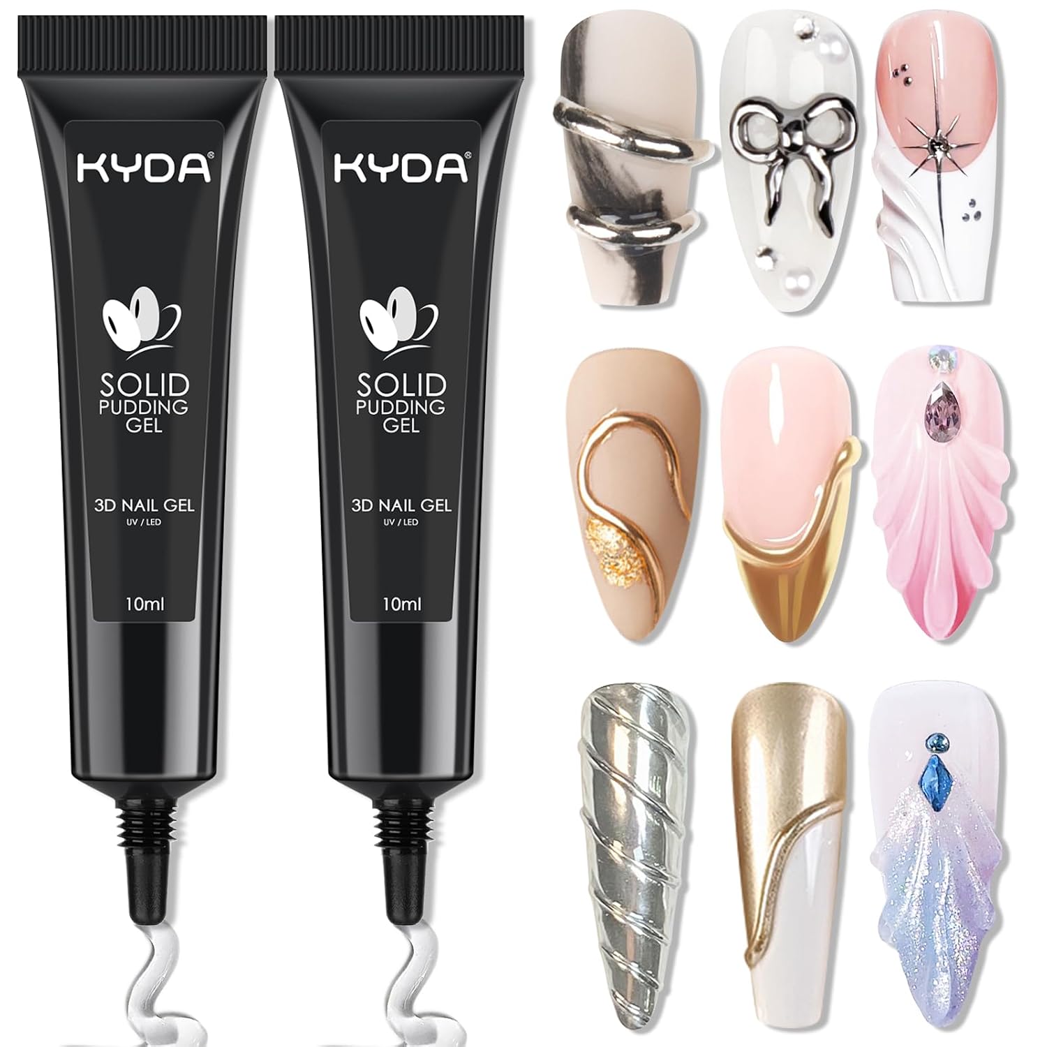 KYDA 2 Pcs 10ml Clear 3D Sculpting Nail Gel, 3-in-1 Sculpture Nail Art Gel for Carving Painting and Molding, Rhinestone Glue for Gems Diamond Jewelry Decoration