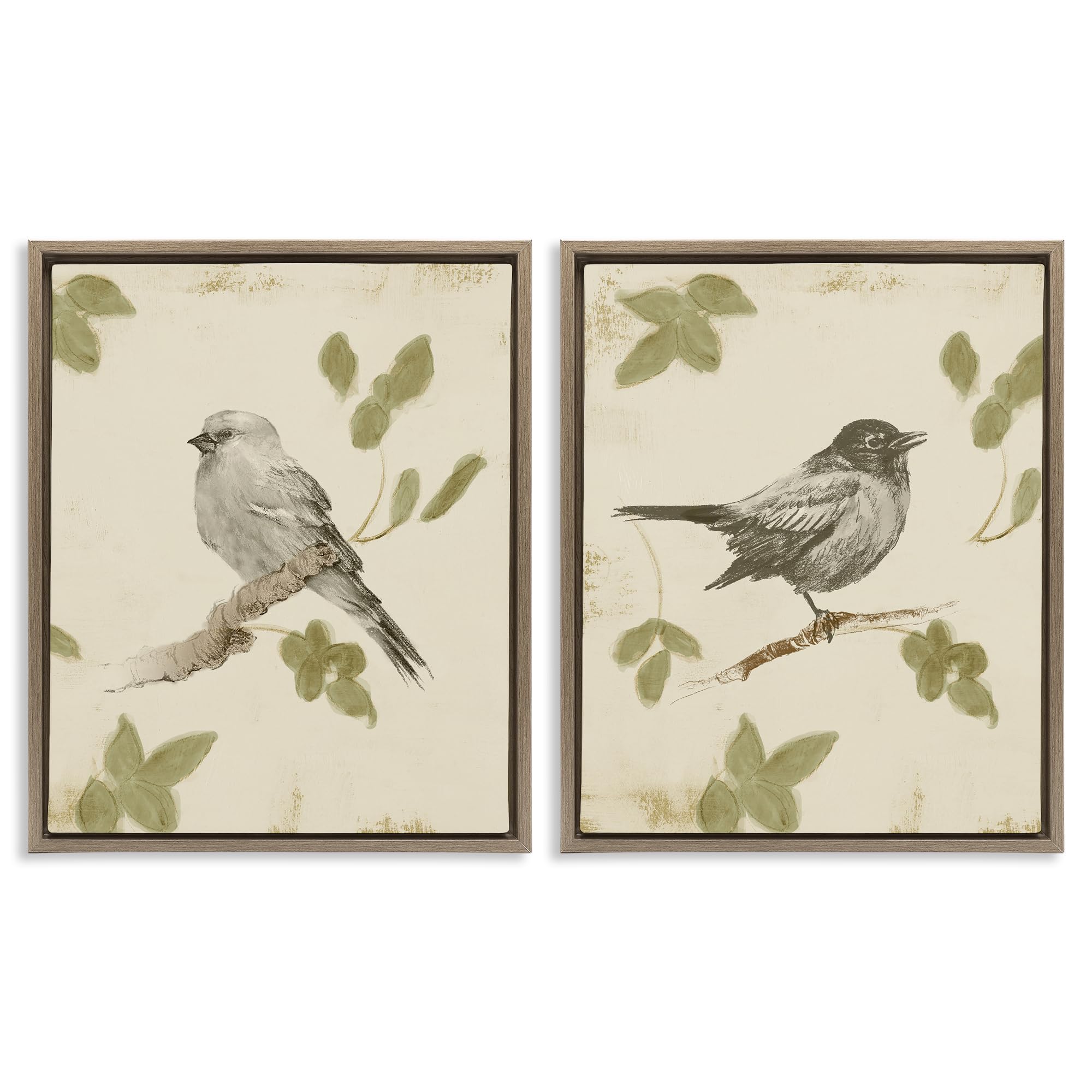 Stupell Industries Vintage Country Bird Scene Neutral Bird Scene, 16 X 20 Inch Canvas In Floater Frame Set