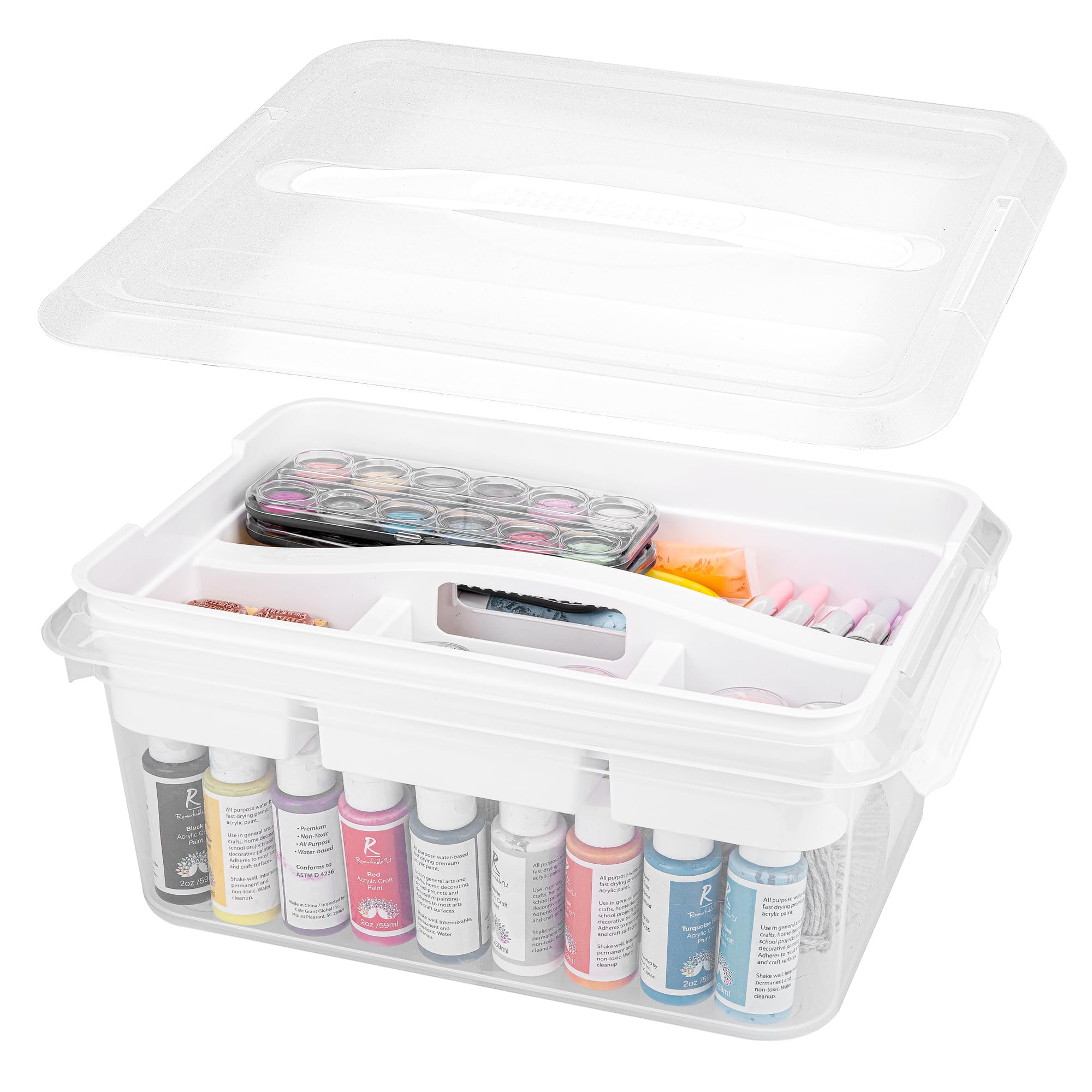 Photo 1 of CraftGenes Craft Storage Box with Removable Tray, 20 QT Clear Plastic Organizer with Lids, White Playdoh Storage Containers for Crafts Supplies, Tools, Puzzles