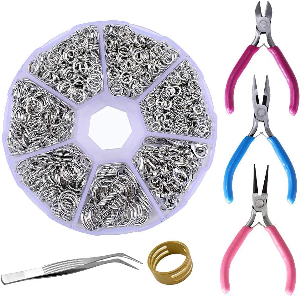 Supla Jewelry Making findings Beading Suppliers Open Jump Rings 4mm 5mm 6mm 7mm 8mm 10mm 21 Gauge and 19 Gauge,Lobster Claw Clasp 12 x 7mm and Round Nose Pliers, Flat Nose Pliers, Side-Cutting Pliers