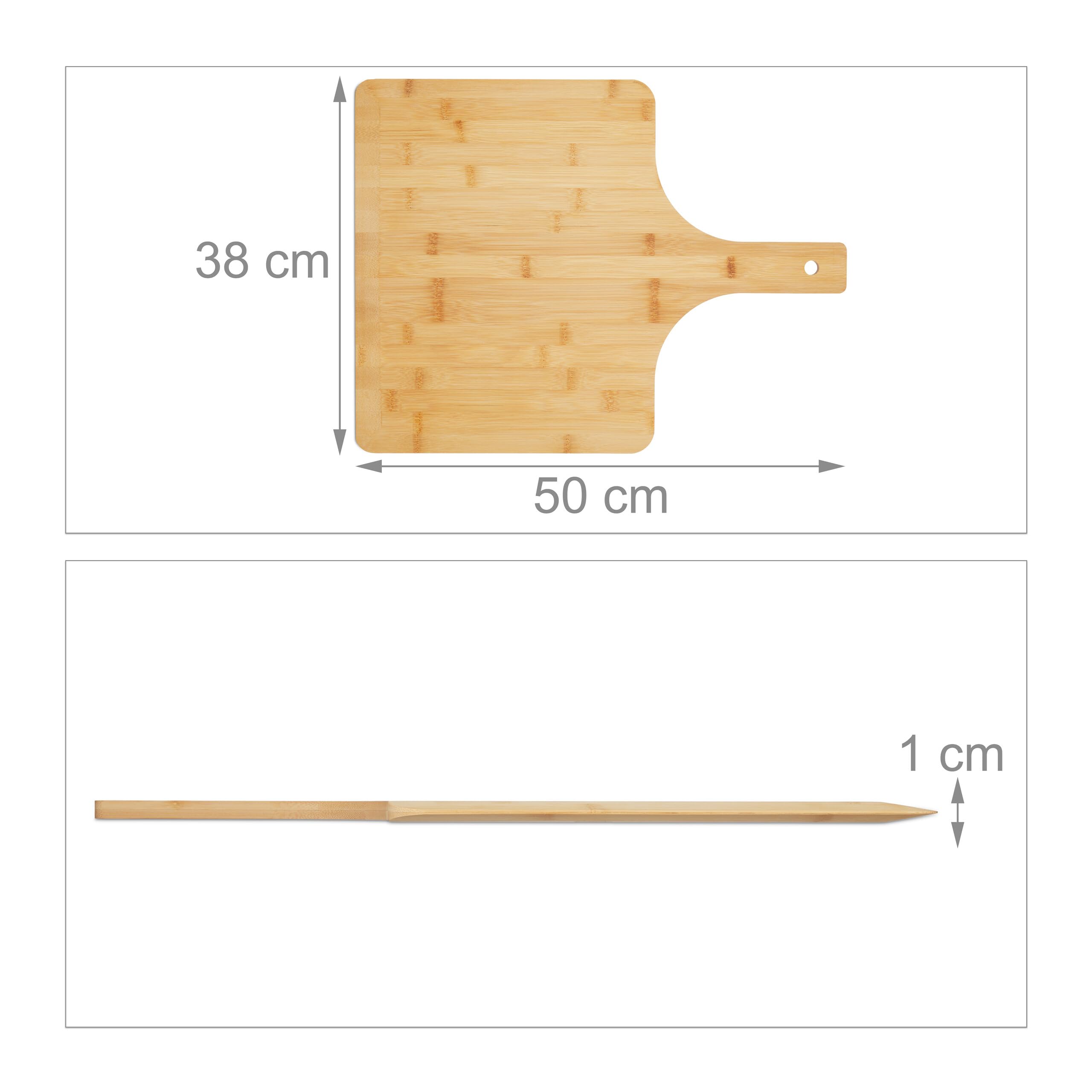 Relaxdays Planche à Pizza XXL, Lot de 2, 50x38 cm, carrée, spatule, Bords Plats, poignée, Support, Nature