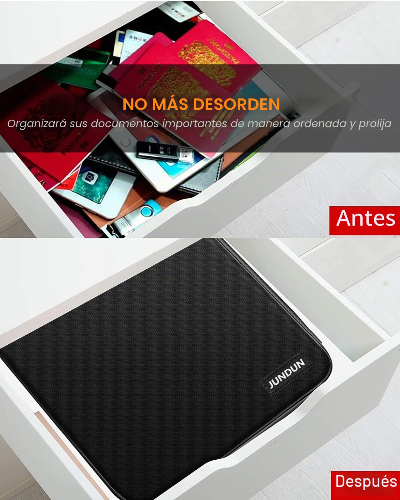 JUNDUN Organizador de documentos con aislamiento térmico de 5200 ℉, bolsillo para documentos ignífugo con cerradura, caja de almacenamiento de documentos con 7 compartimentos, organizador de archivos,
