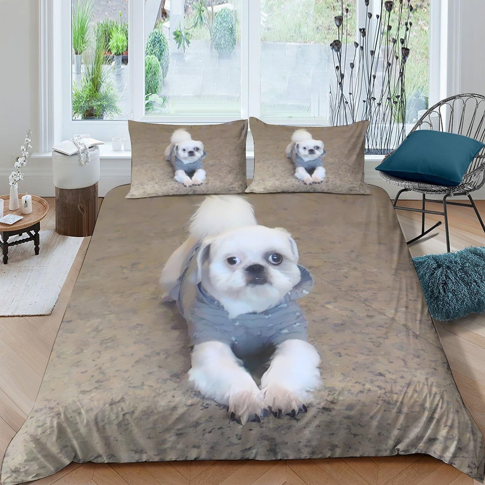 Ctjqhvkz Style-6 3D Printed Cute Dog Fitted Sheet Microfiber Soft Plush Pet Portrait Bed Cover For Bedroom Guest Room Dorm Decor Single（135X200cm）