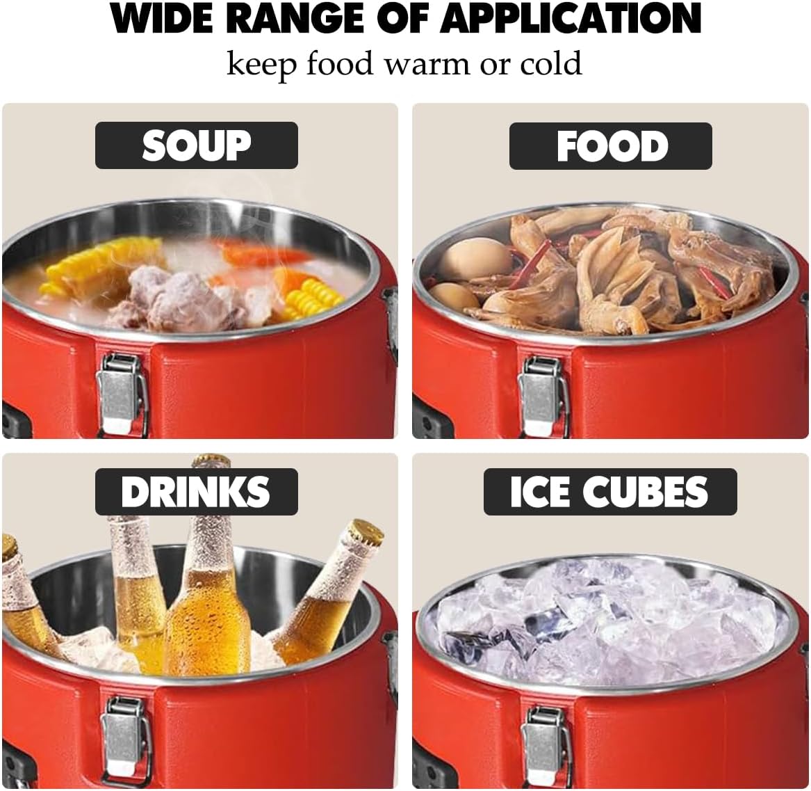 2pcs insulated soup container commercial food warmer for hot or cold food, 2.5 gallon hot box for catering, food cooler with 4 buckles, handles, soup carrier for restaurant, canteen, home 10.6qt/2pcs