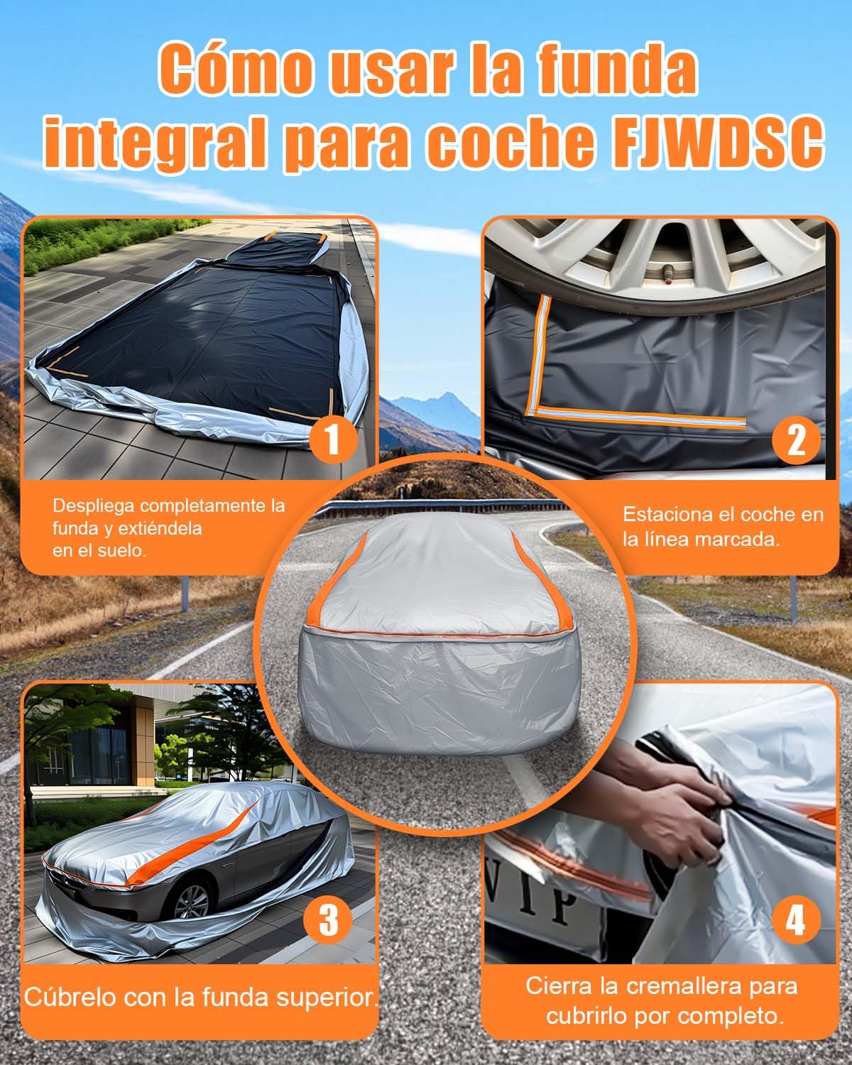 Funda Coche Exterior Totalmente Cerrada para Longitud 385-415cm, Impermeable Protección UV Antipolvo y Rasguño para Sedán Hatchback