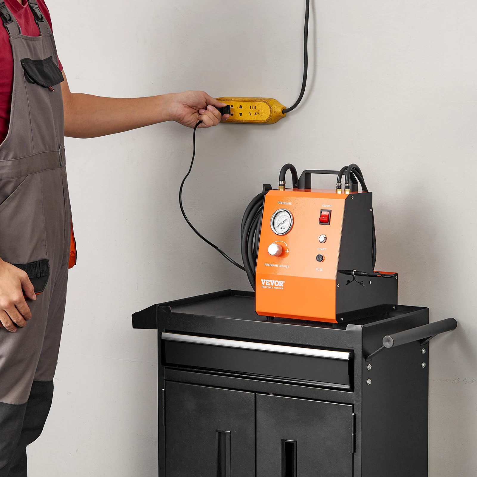 VEVOR Kit de Purga de Frenos Eléctrico Kit de Purga de Cilindro de Freno con Manómetro Bomba de Aire Incorporada Juego de Adaptador de Purga de Frenos Versátiles para Alimentación de CC y CA