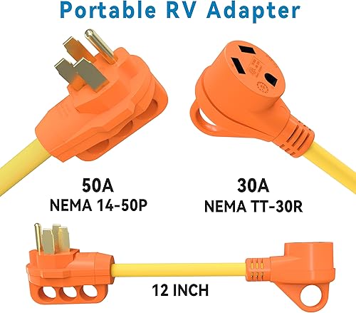 Miniatura 4 de Adaptador RV de 50 amperios a 30 amperios de 12 pulgadas, NEMA 14-50P macho a NEMA TT-30R RV adaptador eléctrico, clasificación máxima segura 30A,