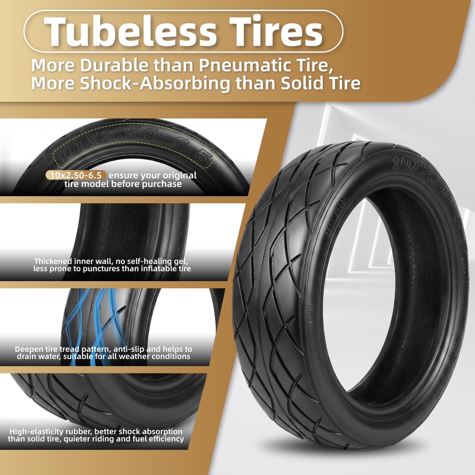 10 x 2,50 – 6,5 E Scooter Tubeless ODYS Neo E100, pneumatici di ricambio 10 pollici, vuoto, anteriore/posteriore, con valvola