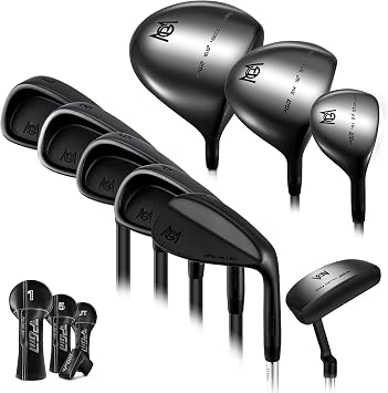 PGM 13 Piece Golf Club Set for Right Handed - Graphite Shafts - Ultra-Thin Face Titanium Driver, Forged Irons, Precision CNC Milled Putter Without Golf Bag