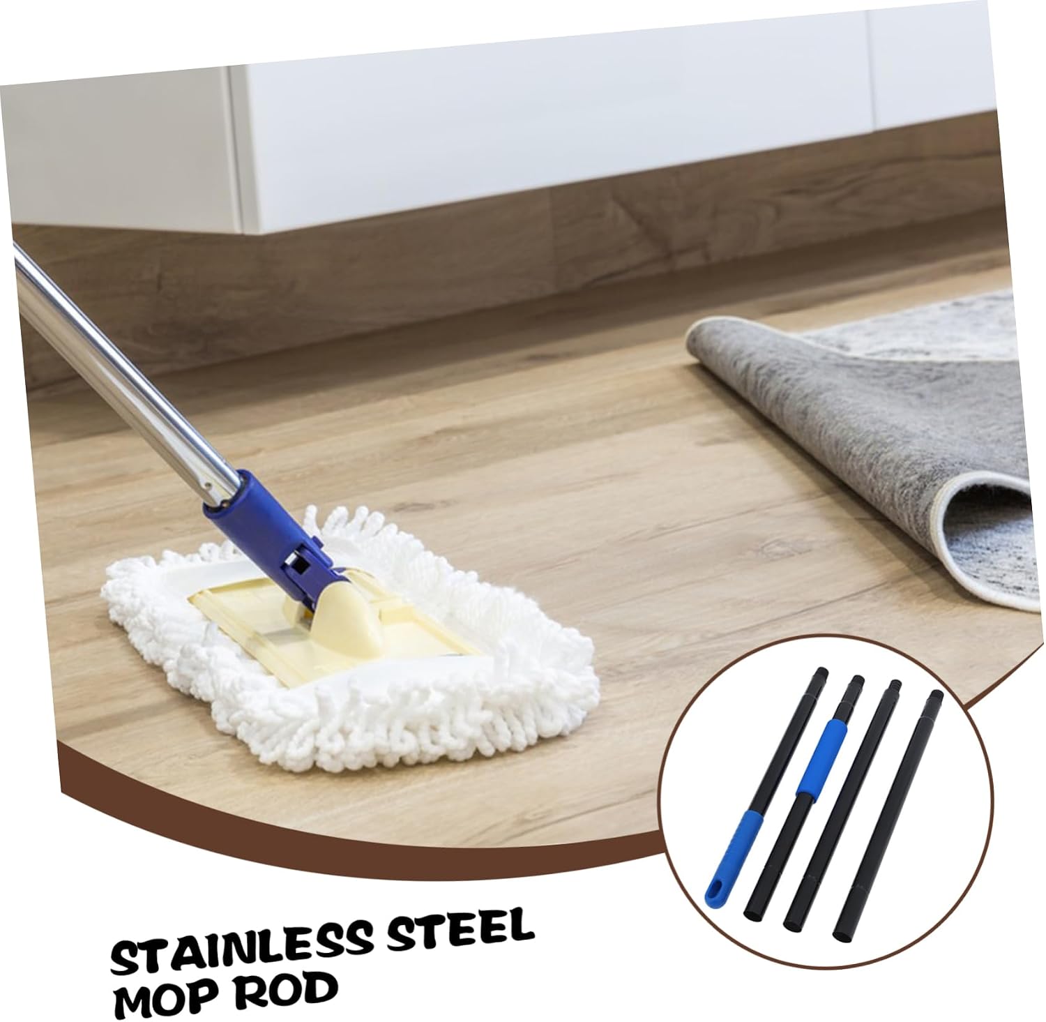 Cabilock Section Extendable Mop Handle Lightweight Portable Replacement Pole for and Brooms for Cleaning Hard to Reach Areas in Home and Commercial Use