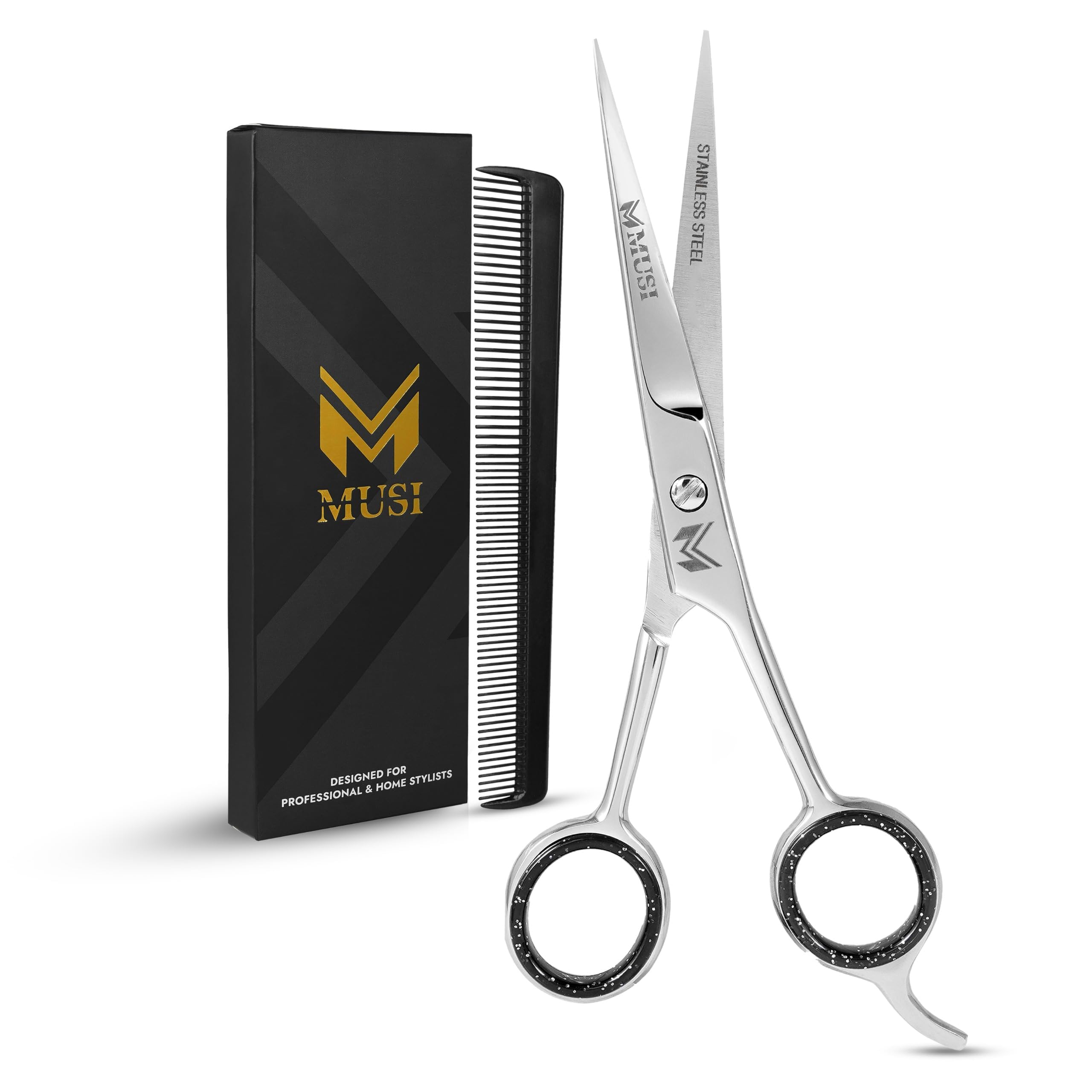 Tijeras de pelo de 6.5 pulgadas – Tijeras de corte de pelo estándar de acero inoxidable japonés – Tijeras de peluquero premium para corte de pelo profesional – Tijeras afiladas plateadas con