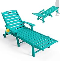 Vista 22 de Tumbona de exterior extragrande con 5 posiciones, de polietileno de alta densidad (HDPE), con ruedas y portavasos, para patio, terraza, piscina