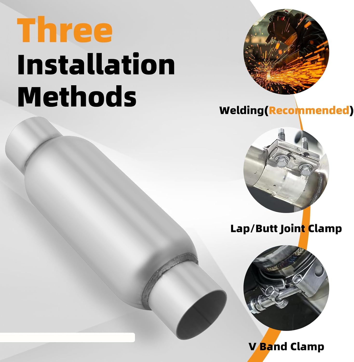 A-KARCK 2.5" Inlet Exhaust Resonator, 2.5" Inlet 2.5" Outlet 13" Overall Length Muffler Resonator Stainless Steel