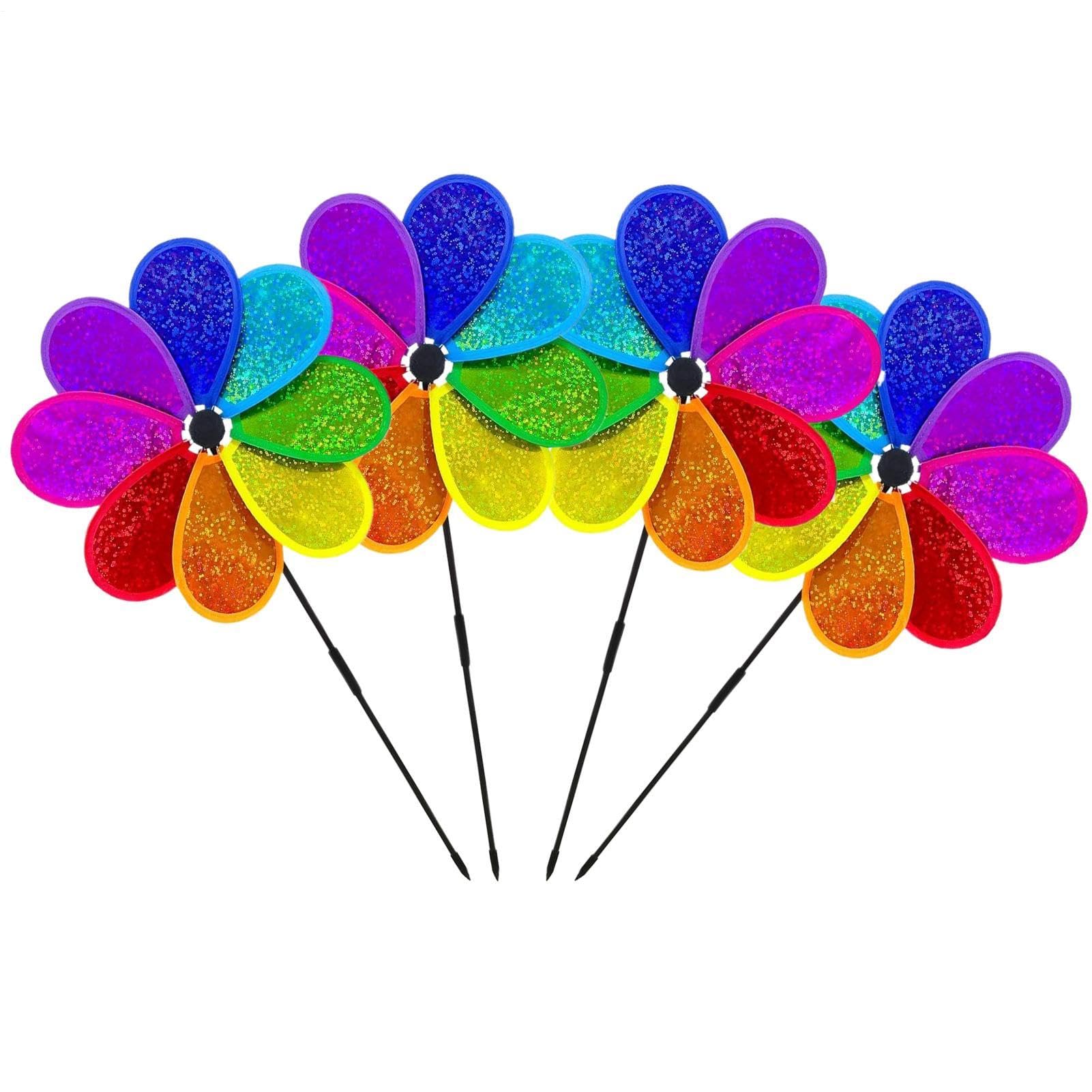Molinos de viento para exterior en forma floral: decoración reflectante de 4 piezas para patio