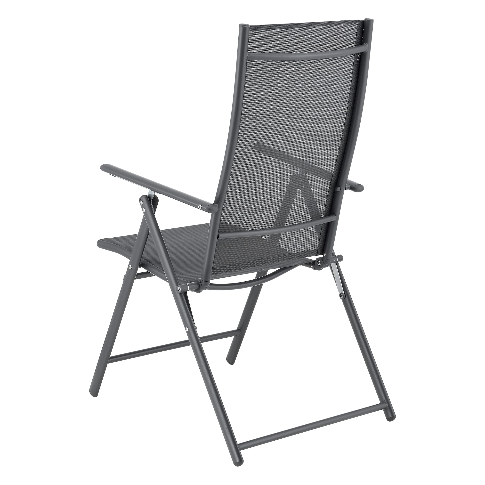 [en.casa] Lot de 2 Chaises de Jardin Fauteuil d'Extérieur Solide Design avec Accoudoirs et Dossier Inclinable Ensemble Résistant aux Intempéries Pliable Balcon Terasse Acier Polyester Gris Foncé