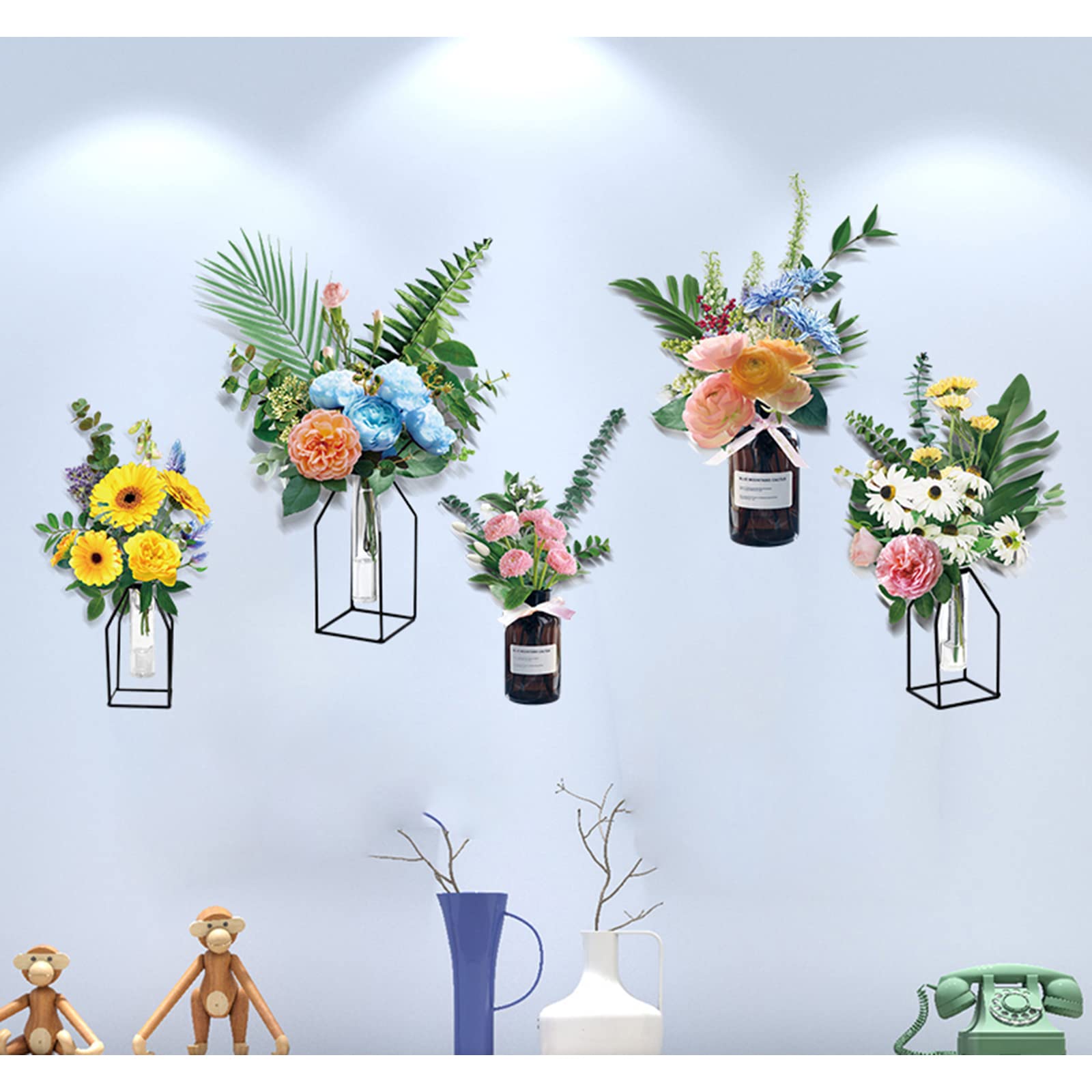 AMODA Flowers Wall Decals Vinyl Stickers Tropical Leaves Photo Frame Stikcer Art Murals Peel and Stick Decor Wallpaper for Living Room Bedroom Door Decor-color3 (huashu)